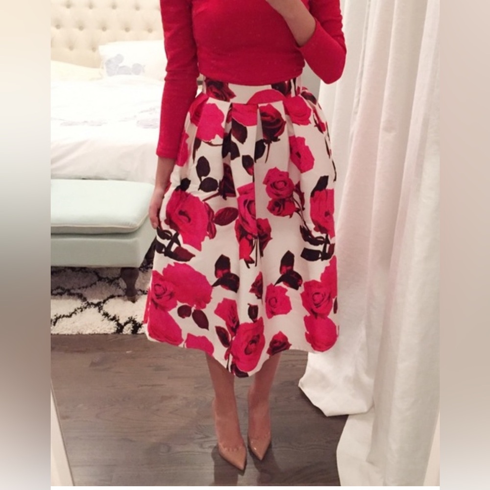 Glam rose A Line Midi Skirt